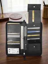 Black Fine Leather Wallet Passport Cover ID Holder Card Travel Zip Case