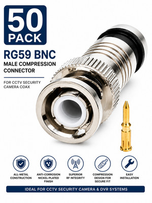 RG59 BNC Male Compression Connector 50 Pack for CCTV Security Camera Coax