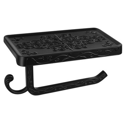 Toilet Paper Holder Phone Shelf Aluminum Alloy Tissue Holder Black