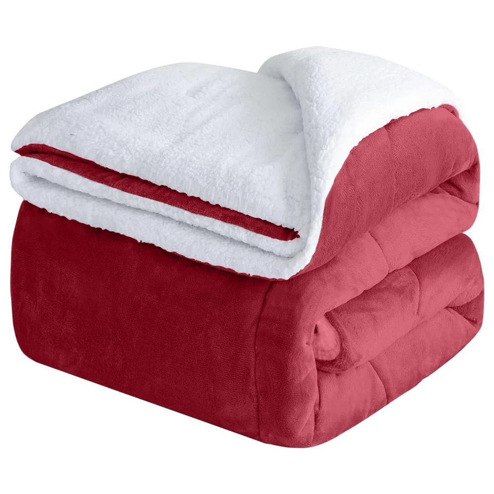 Plush Flannel Sherpa Fleece Blankets Warm Reversible Throw for Sofa Bed Couch - Image 3 of 4