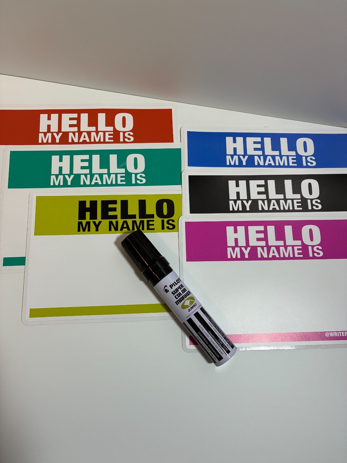 Jumbo Hello My Name Is - Graffiti Name Tag Stickers (5.5"x8 1/4") & Pilot Marker