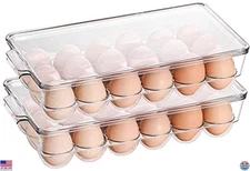 Sooyee 2-Pack Clear Plastic Egg Holder - Stackable Organizer Bins for 18 Eggs