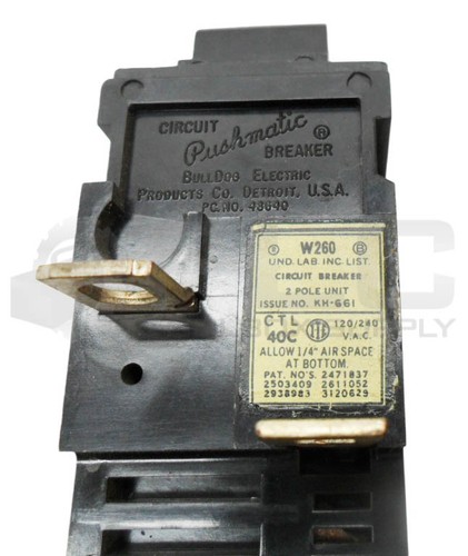 BULLDOG ELECTRIC W260 PUSHMATIC CIRCUIT BREAKER 2 POLE 60A - Picture 5 of 5