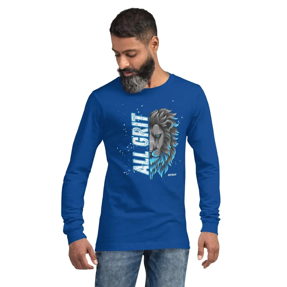 Lions T Shirt Unisex Long Sleeve T Shirt All Grit Lions Fan Detroit Football - Image 3 of 4