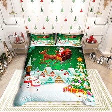 Christmas Duvet Cover Set Twin Size, Snowman Xmas Tree Comforter Cover with 1...