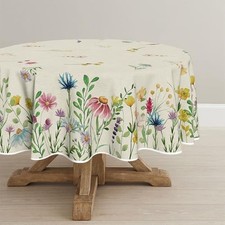 Spring Tablecloth 70 70 Inch Round, Wild Flowers Washable 70" Round Green