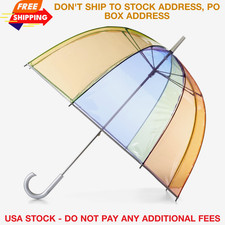 Rainbow Bubble Umbrella Clear Dome See Through Rain Shield Cute Color Wand 51"