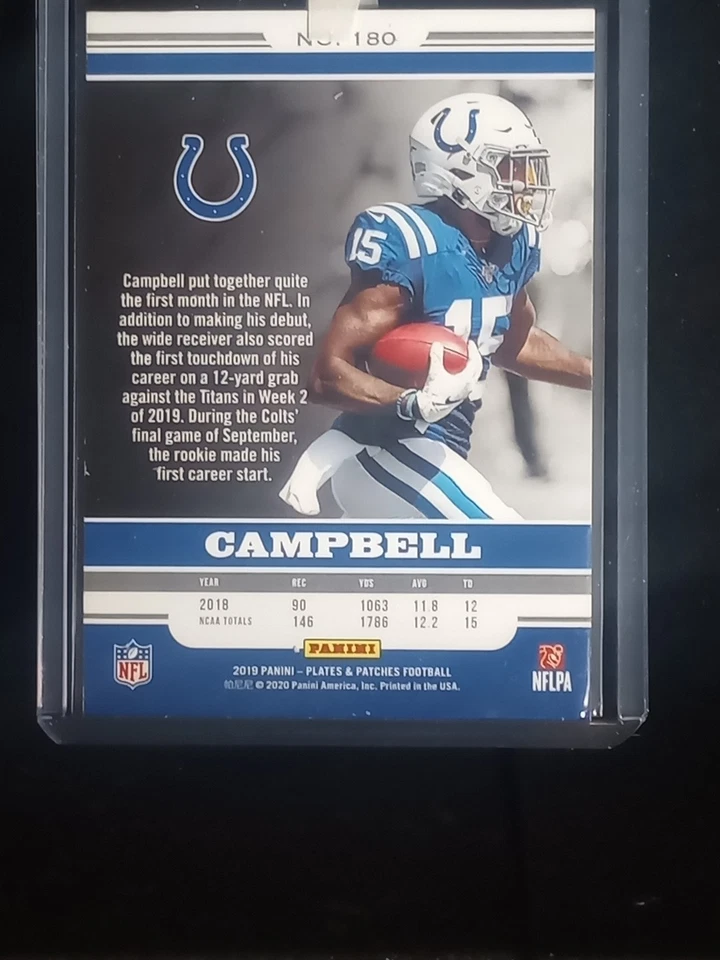 2019 Panini Plates & Patches Rookies 19/99 Parris Campbell #180 Rookie RC - Image 4 of 4