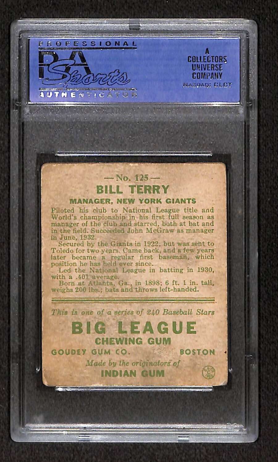 1933 Goudey #125 Bill Terry HOF  PSA 2 GOOD C105535 view 2