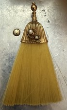 Vtg Grooming Clothing Brush Gold Metal W/ Pearls Stiff Bristles Dresser Travel