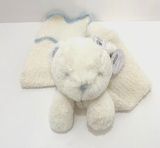 NEW 2023 Musical Mud Pie Chenille Cuddle Pal Lovey: White Teddy Bear Blue NWT