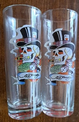 2 Ed Hardy Designs ''Don'' 4''T Shot Glasses See Photos