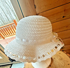 Infant Girls EASTER HAT DRESS UP TEA PARTY HAT WHITE W/Bow Rose EUC