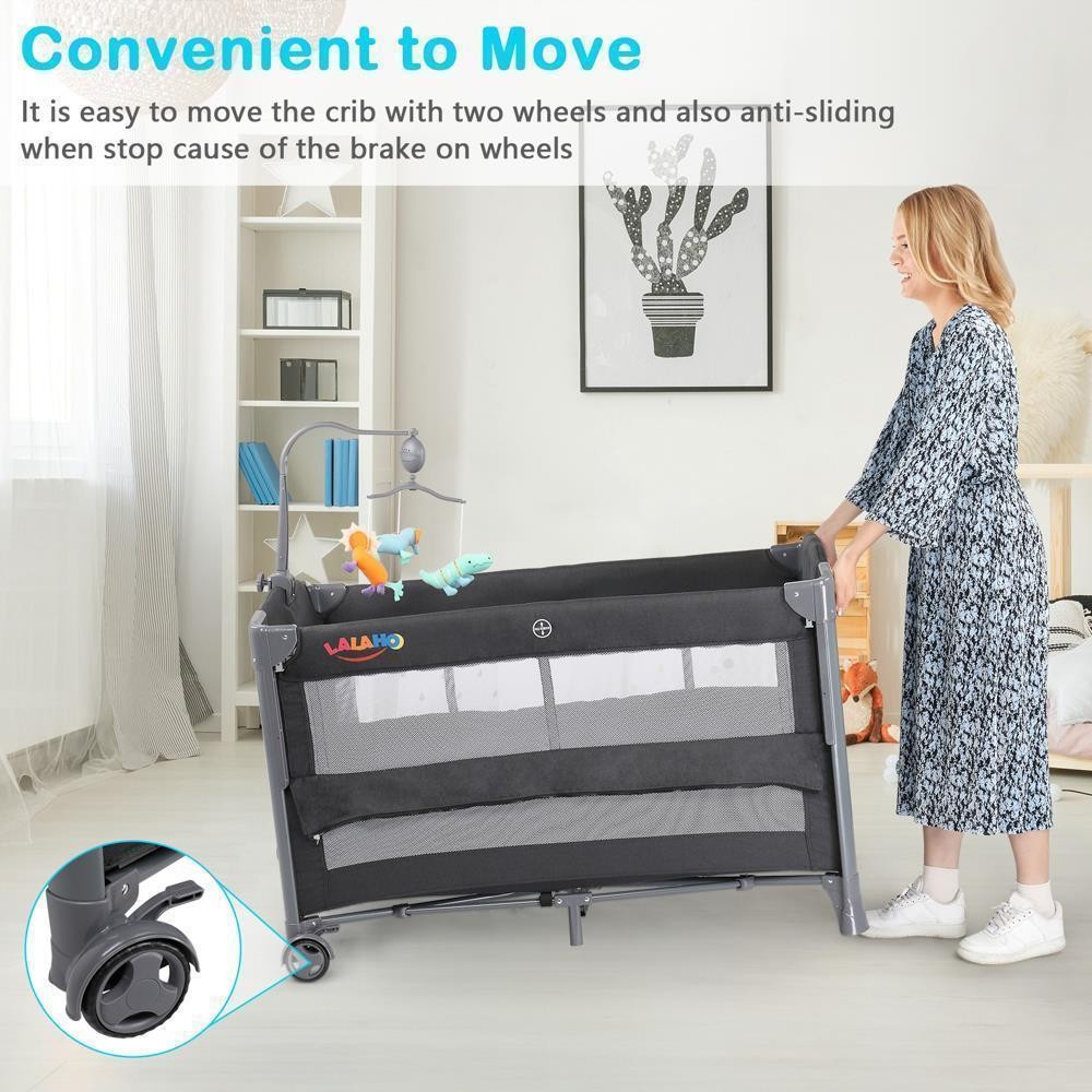 Foldable 3 in 1 Baby Bassinet Bedside Sleeper for Baby with Wheels and Mattress