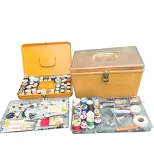 Two Vintage 1970s Wilson Wil-Hold USA Sewing Boxes Filled With Supplies 