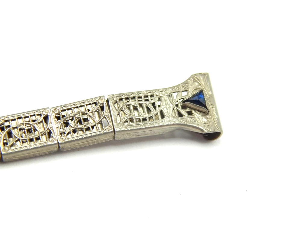 Antique Ladies filigree watch band 14K gold filled w/ Blue Sapphires Handi-Fold - Image 4 of 4