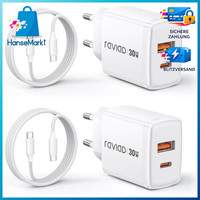 USB C LadegeräT 30W 2-StüCk Gan SchnellladegeräT Mit 60W Kabel 2M 2 StüCk