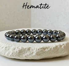Natural Hematite Stretch Bracelet 8mm Beaded Reiki Healing Crystal Bracelet Gift