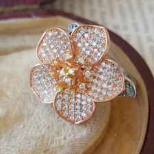 925 Sterling Silver Ring, Sparkly Simulated Diamonds And Emeralds, Size P.5