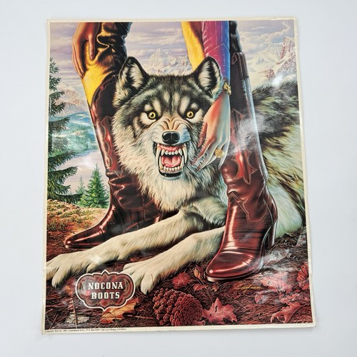 Vtg 1979 Nocona Boots Advertisement Poster Alex Rebel 19” X 22 1/2” Wolf VG