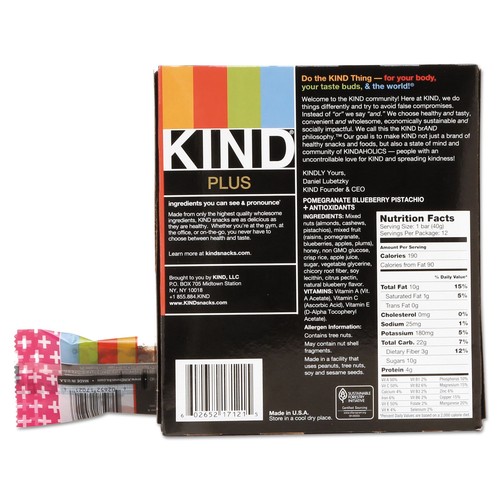 KIND Plus Nutrition Boost Bar Pom. Blueberry Pistachio/Antioxidants 1.4 ...