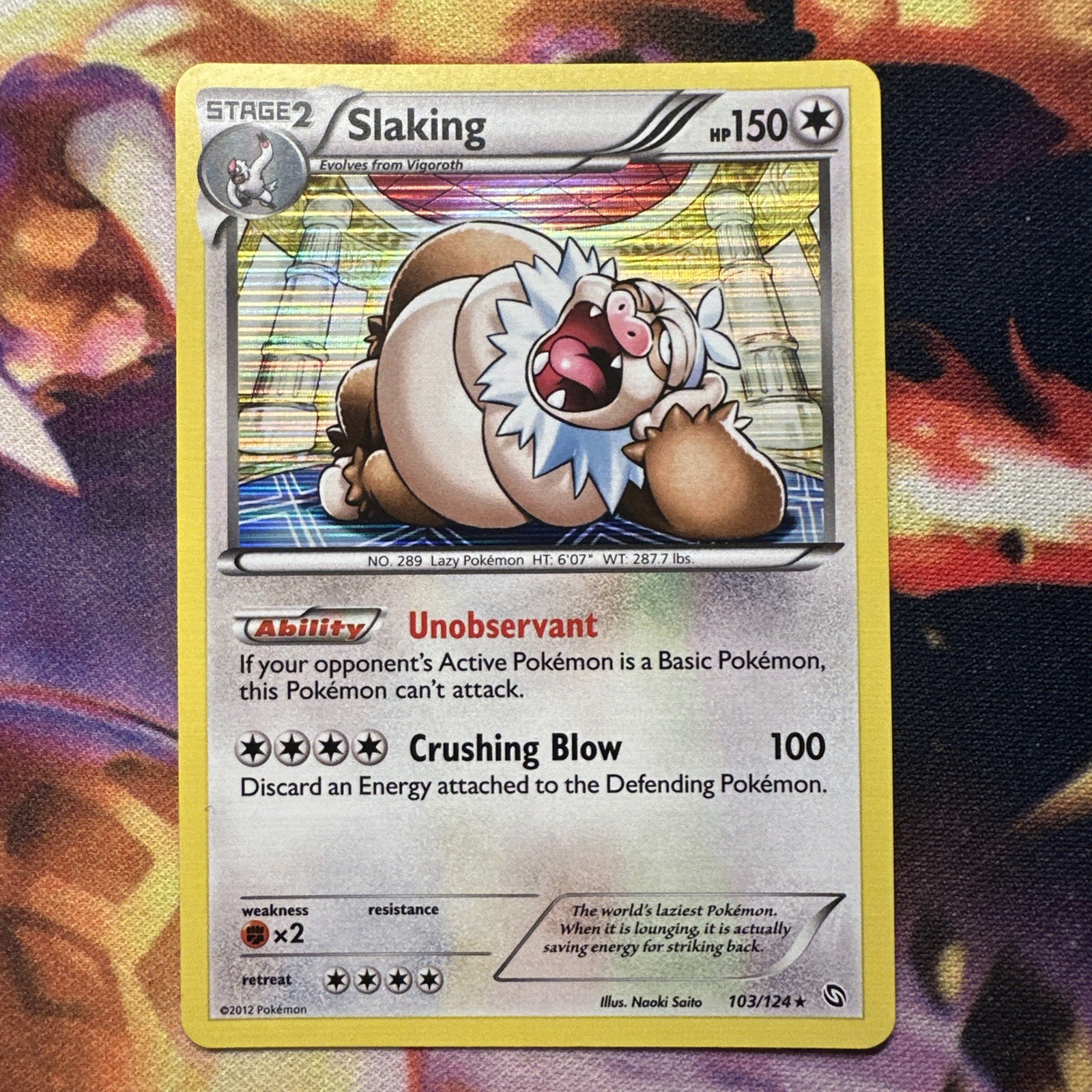 Slaking 103/124 Dragons Exalted Holo Card NM  2012 Pokémon TCG