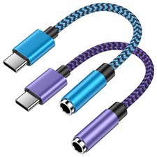  2-Pack USB C to 3.5mm Audio Adapter for Samsung 3.5MM C, Blue Purple