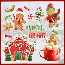 Mfault Merry Christmas Gingerbread Window Clings 4 Sheets, Xmas Ginger Bread ...