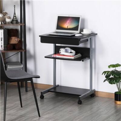 Schreibtisch Computertisch Laptoptisch Bürotisch PC Tisch mit 4 Rollen schwarz