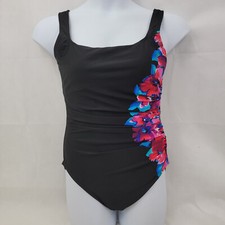 MIRACLESUIT Kirkland Womens Swimsuit 8 One Piece BLACK Floral Underwire Ruched