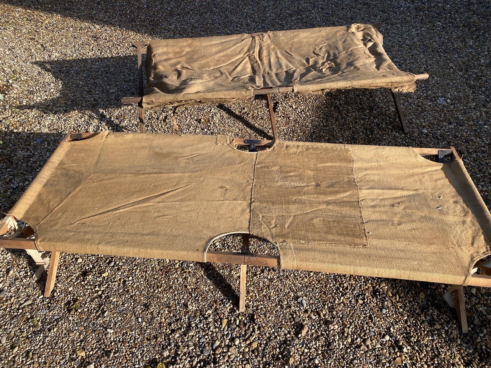 2 Vintage WW2 Wooden Folding canvas and wood Military camp beds eBay