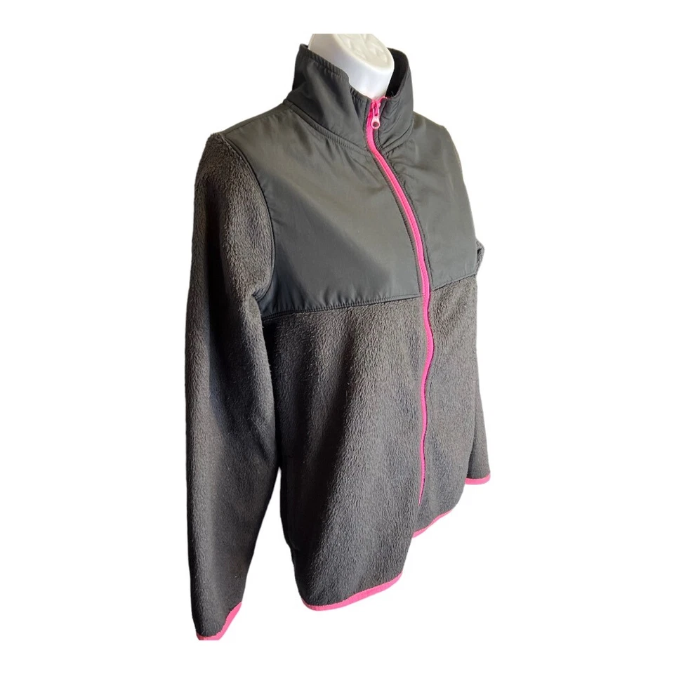 Chaqueta polar antigua azul marino con cremallera completa negra y rosa cuello falso piel sintética niñas talla 14 XL Foto 2 de 4