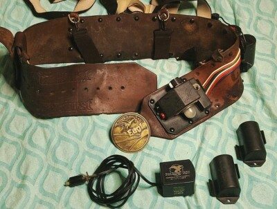 #ad Rare Mining Sunburst Eagle Leather Belt W Brass Buckle amp; Battery Power Pack HTF $364.77