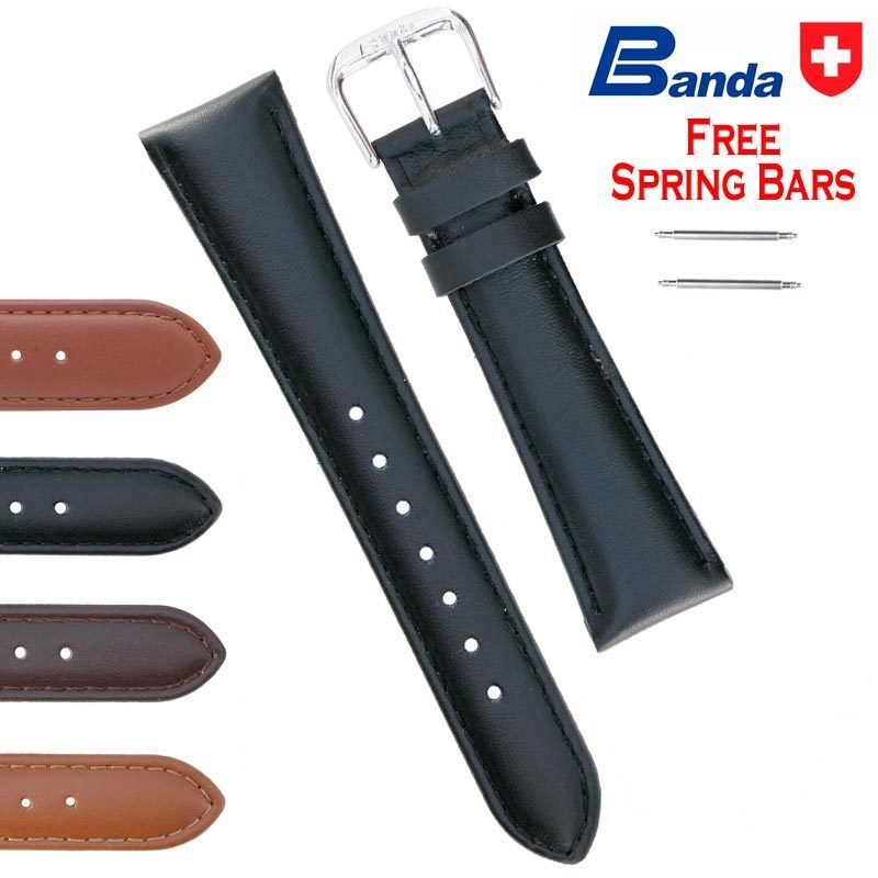 Banda Premium Grade Smooth Waterproof Leather Watch Bands (Sizes 10mm - 20mm)