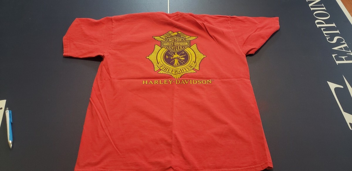AUTHENTIC HARLEY DAVIDSON MOTOR CYCLES FIREFIGHTER T SHIRT L FIRE