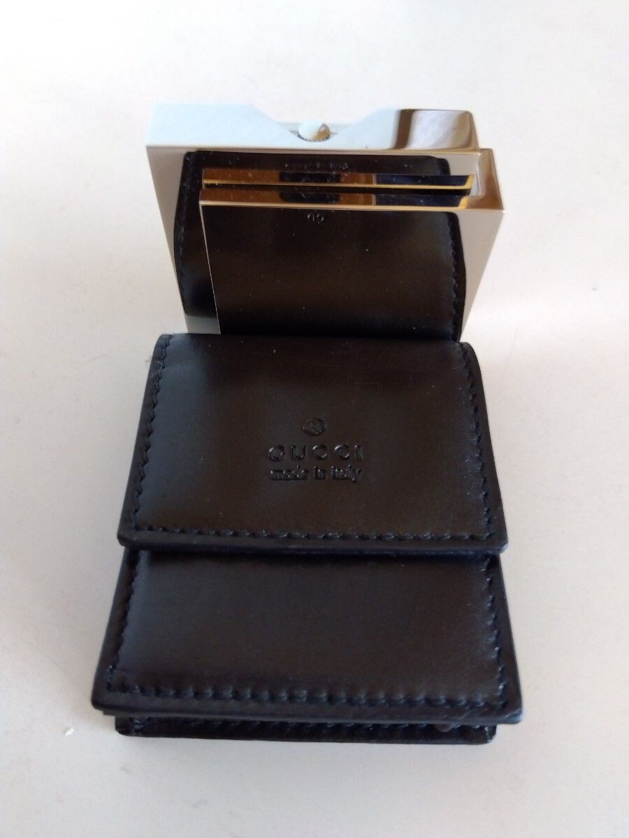 GUCCI Table Clock Color Silver With Foldable Leather Case Japan
