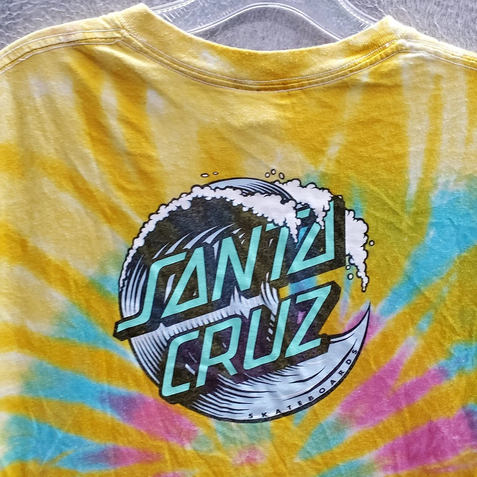 Camiseta Santa Cruz Hombre Mediana Amarilla Tie Dye Logo Gráfico Surf Adulto Camiseta Foto 4 de 4