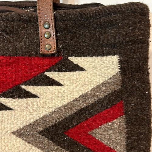 Vintage Navajo blanket bag oversize shoulder tote brown red cream tan 21”w 18” h - Picture 2 of 7