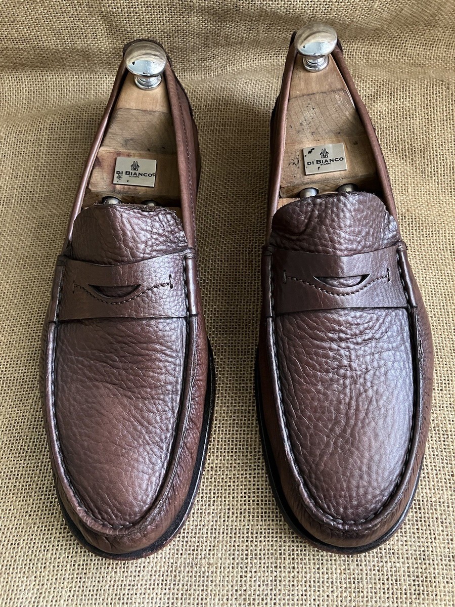 Santoni Brown Pebbled Leather Penny Loafers Men’s Size 11 Made in Italy Paine Plain Strap Loafer – M. Dumas and Sons main image 4