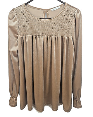 Reborn - J Womens Shimmery Long Sleeve Baby Doll Puff Shoulder Top M Made in USA