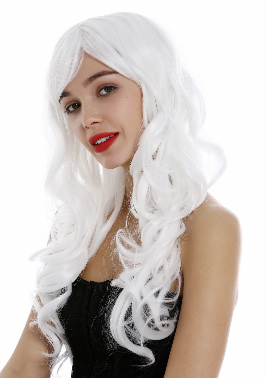 Wig For Women Long Curly Wavy Smooth Bangs Cosplay White 285-1001
