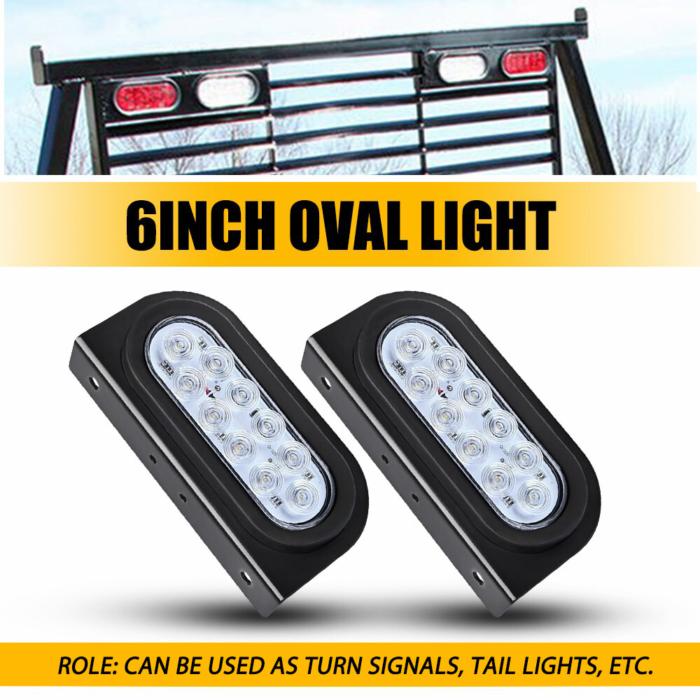 2X 6-Inch Universal 12V White LED Tail Brake Lights with Mounting Bracket