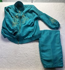 VTG Mureli 100 Silk Polyester Lining Beaded Embroidered Track Suit 1980s Sz XL