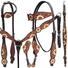 Western Horse Floral Bridle Set Headstall Browband Breast Collar Spur Straps