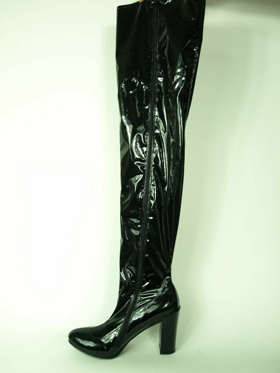 Crotch Latexstiefel Schwarz, Gr. 40 - 47 RV, Neu, 13 Cm Absatz, L&auml;nge 95 Cm PL