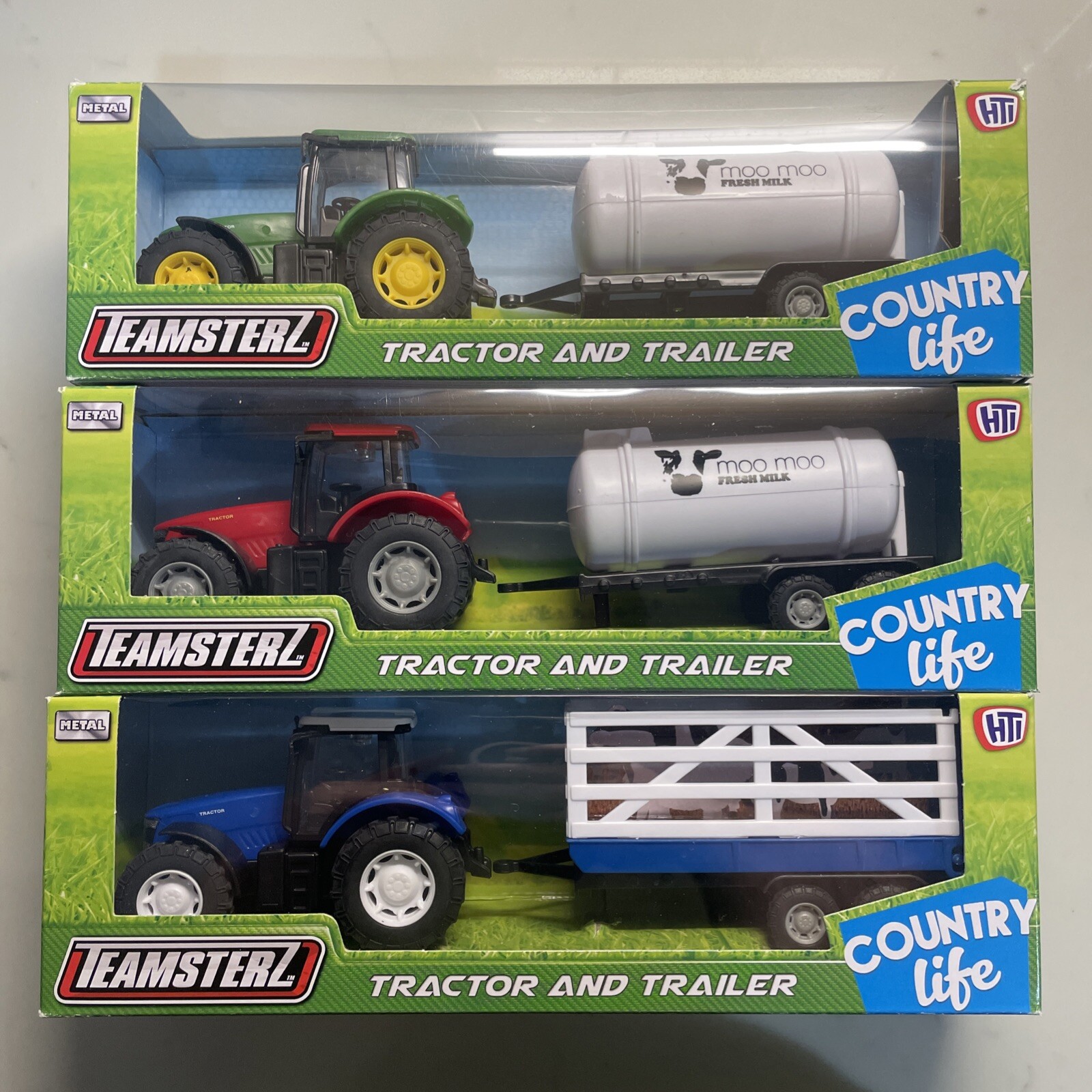 x3 Teamsterz Green & Blue red Tractors Trailer milk tanker trailer new in box