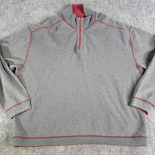 Tommy Bahama Sweater 2XL Reversable Gray Red Mens 1/4 Zip Pullover Long Sleeve