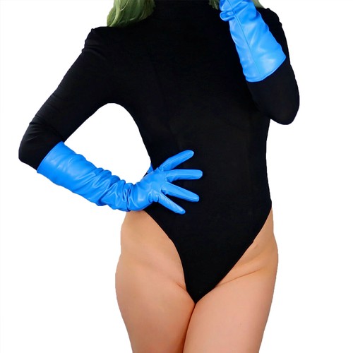 Costume da sera danza donna moda blu GUANTI polso corto 16 cm ecopelle - Foto 13 di 17