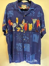 Vtg Paradise Found Hawaiian Shirt Size XL Cocktail Drinks Martini 100% Rayon