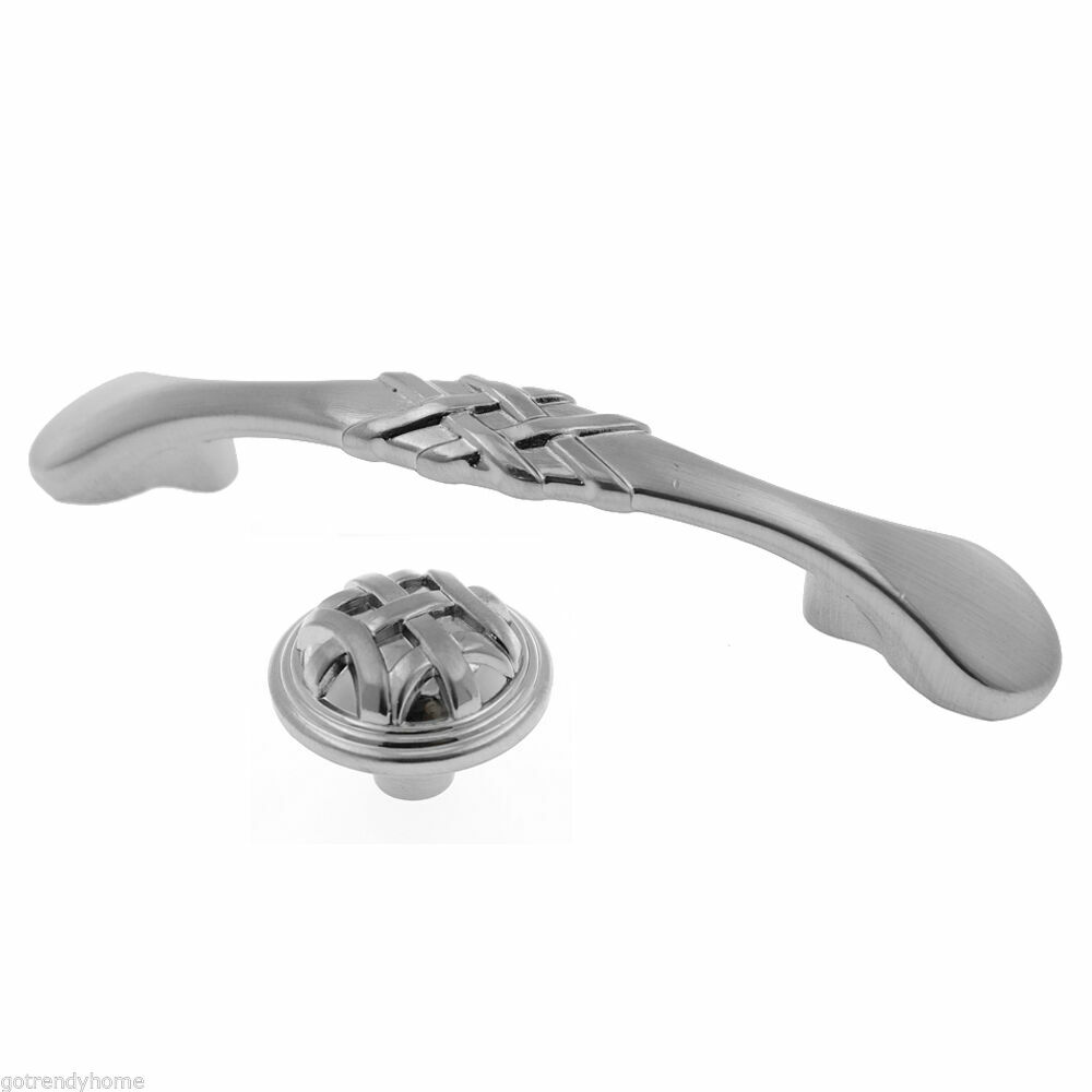 Brushed Nickel Cabinet Knob Pull Drawer Handle Kitchen Closet Dresser Hardware-image